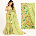 Lime Green Multicolor Bandhani-Inspired Saree with Gold Accents
