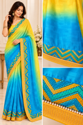 Yellow & Blue Ombre Georgette Saree with Embroidered Border