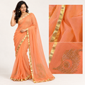 Elegant Peach Georgette Saree with Gold Embellishments
