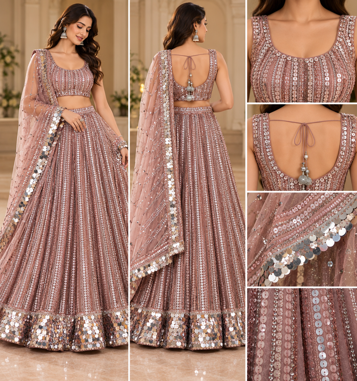 Blush Pink Sequin & Mirror Work Lehenga Choli with Dupatta