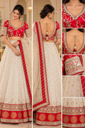 Elegant Ivory & Red Embroidered Lehenga Choli with Dupatta