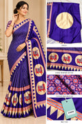 Royal Purple Silk Saree with Traditional Cow Motifs