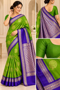 Green & Royal Purple Silk Saree with Gold Zari Work