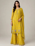 Yellow Pearl-Embroidered Kurta Sharara Set