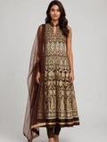 Chocolate Brown Gold Zari Anarkali Set with Churidar