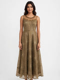One-piece Sleeveless Dress in Soft Olive, scattered with Gold Sequin Dots
