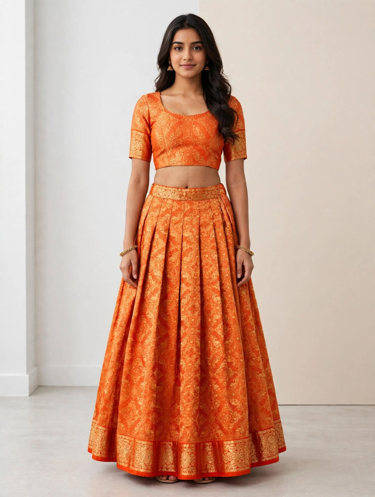 Orange Brocade Lehenga