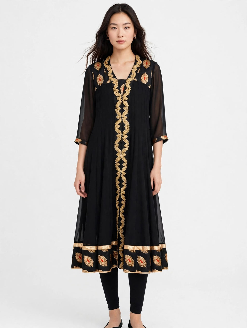 Black Gold Anarkali with Leggings