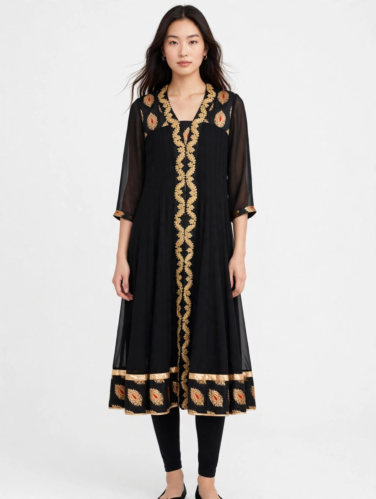 Black Gold Anarkali with Leggings