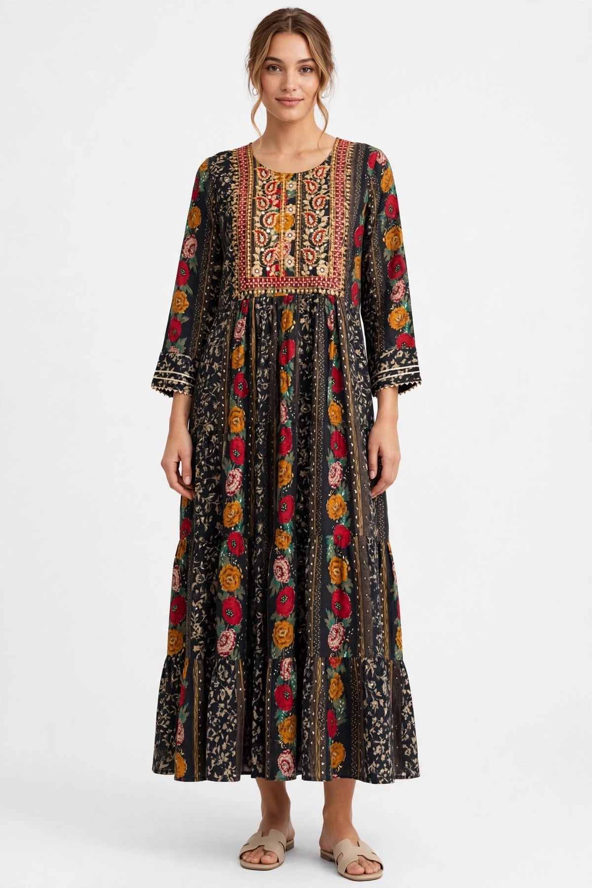 Black Floral Tiered Dress