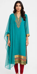 Teal Kundan 3-Piece Suit