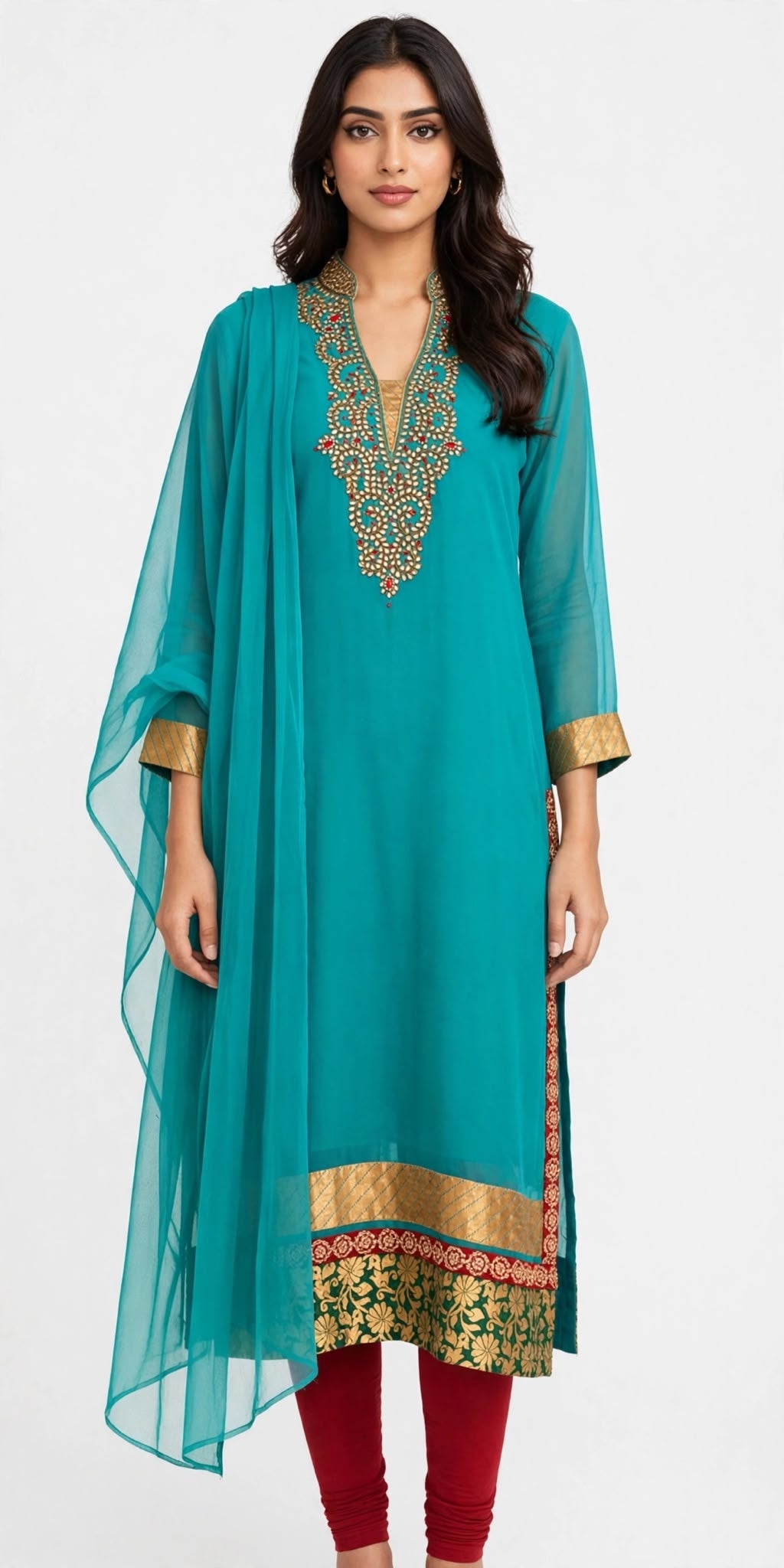 Teal Kundan 3-Piece Suit