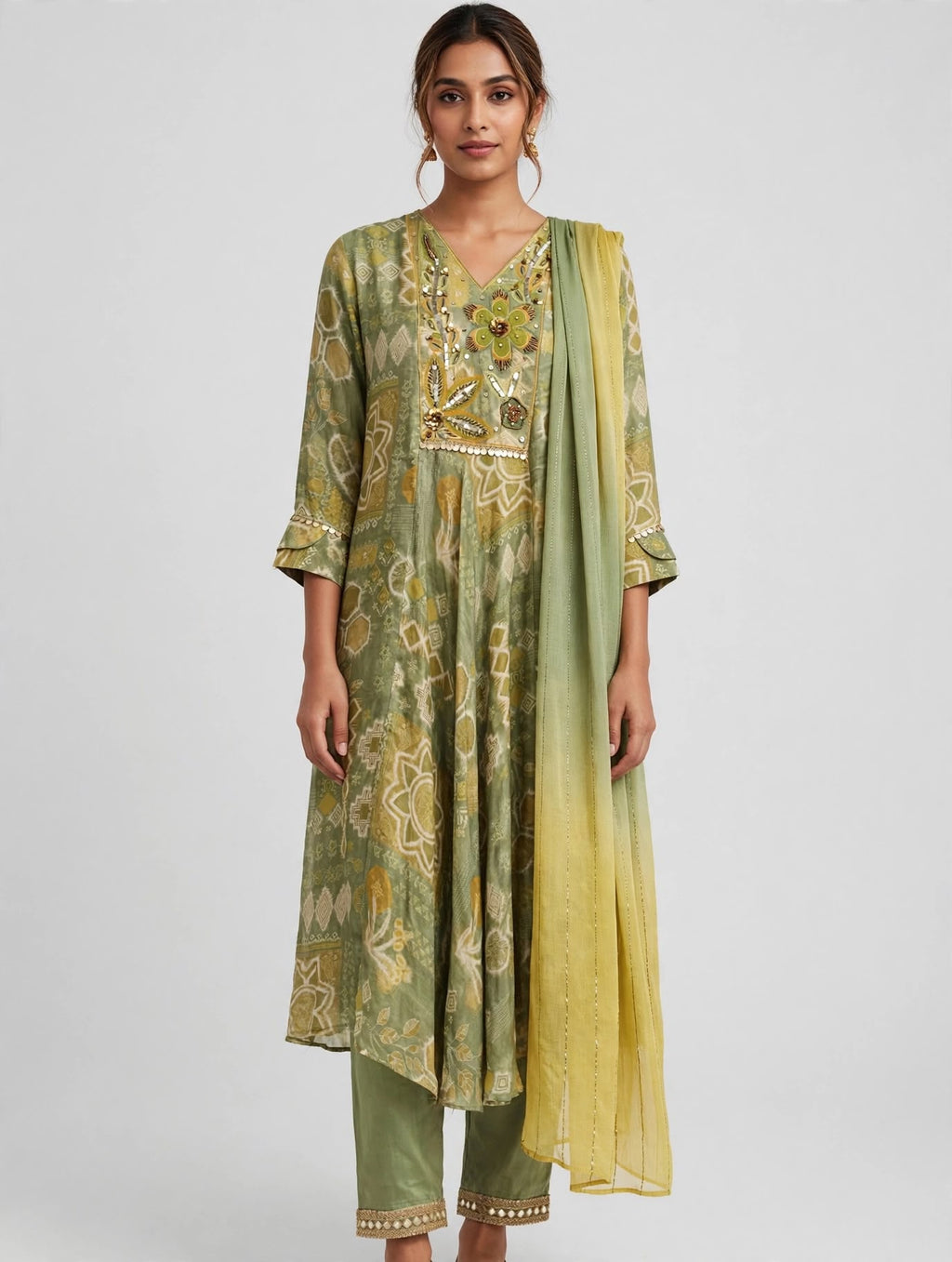 Sage Block Print 3-Piece Suit