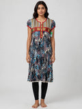 Blue Tropical Leaf Cotton Kurti