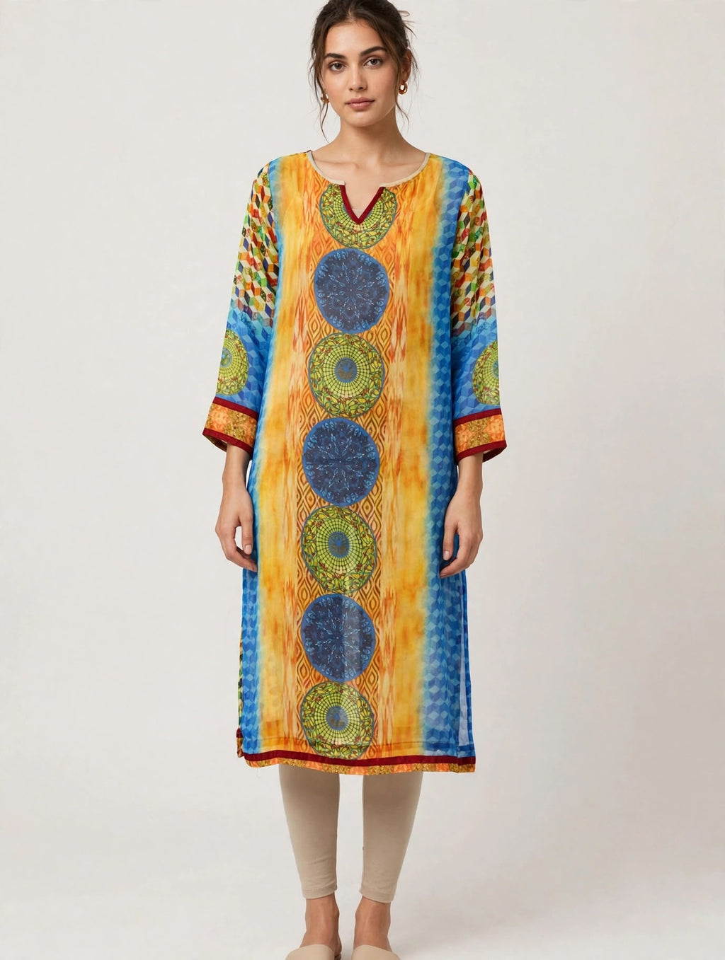 Multicolor Sheer Kurti with Medallion Print