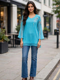 Aqua Sequin-Floral Kurti
