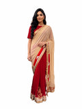 Red and Beige Saree with Gold Border