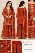 Elegant Rust Orange Chiffon Embroidered Sharara Suit – 3 Piece Set