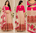 Elegant Pink & Ivory Floral Anarkali Dress with Embroidered Dupatta – Two-Piece Set