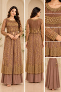 Elegant Taupe Brown & Gold Embroidered Two-Piece Set