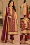 Elegant Maroon and Gold Silk Brocade Three-Piece Churidar Suit