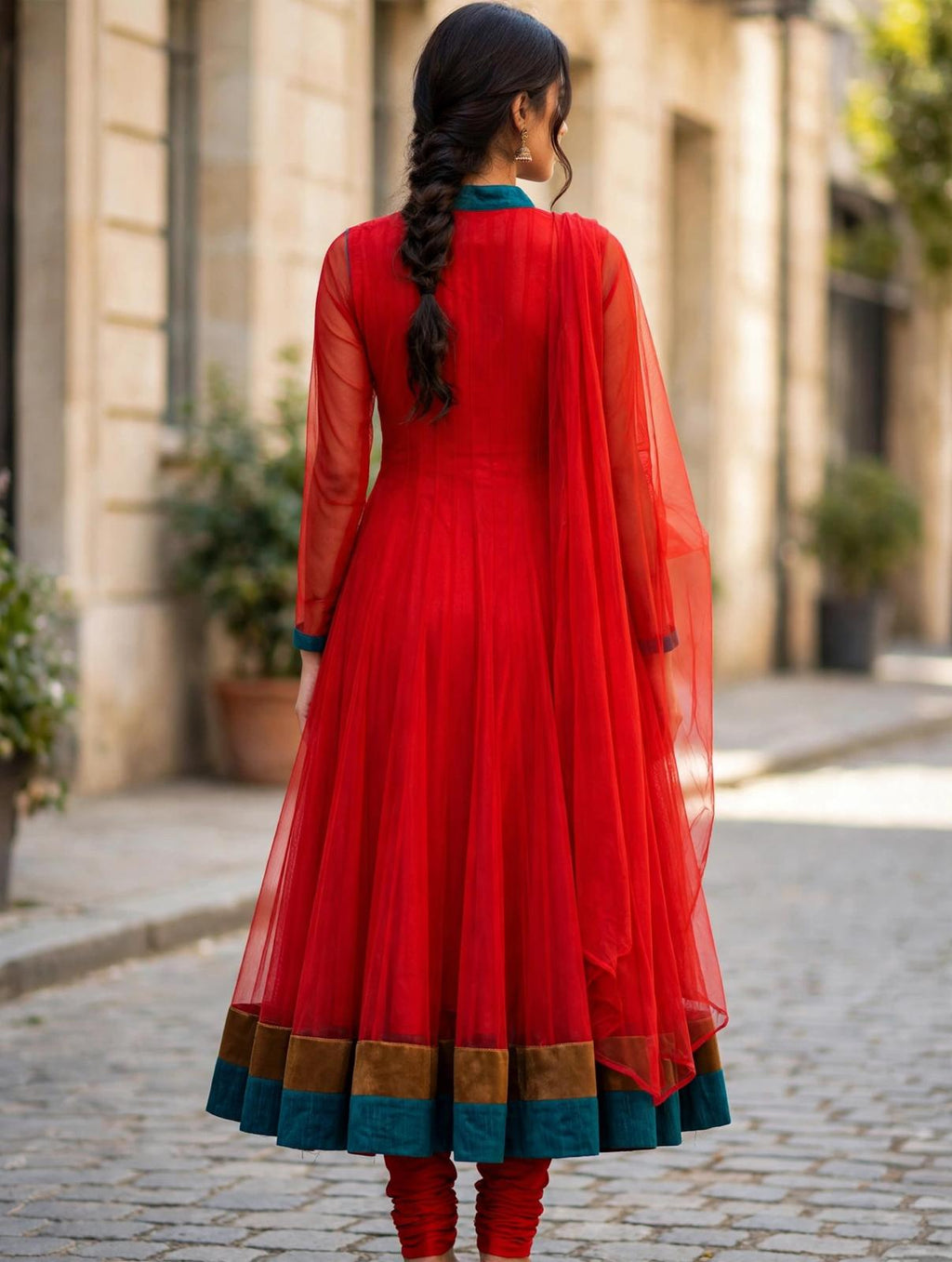 Elegant Red Anarkali Churidar Suit with Dupatta