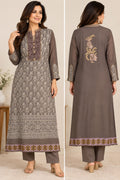 Taupe Grey Chikankari-style Embroidered Kurti.