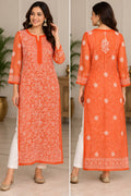 Elegant Orange Chikankari Embroidered Kurti