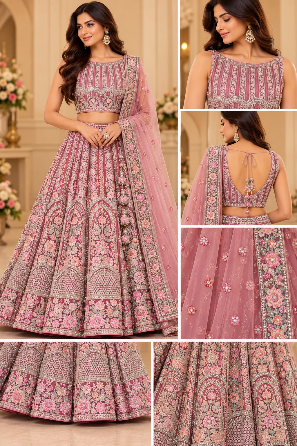 Blush Pink Heavily Embroidered Bridal Lehenga with Sequins and Net Dupatta