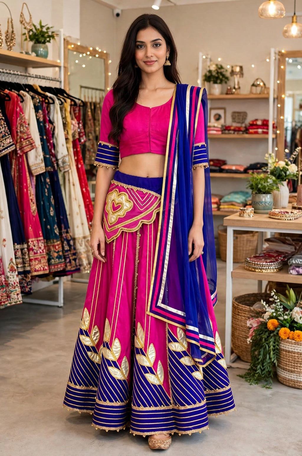 Elegant Rani Pink and Purple Silk Lehenga Choli
