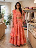 Stunning Coral Peach Sequin Lehenga Choli