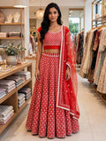Elegant Red Silk Embroidered Lehenga Choli