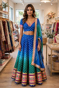 Beautiful Blue &amp; Green Silk Bandhani Lehenga Choli