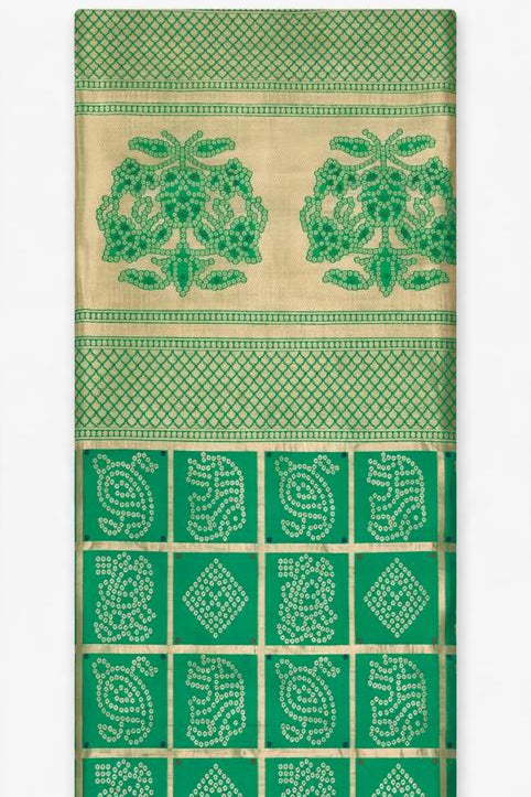 Green Banarasi Silk Dupatta with Bandhani Print