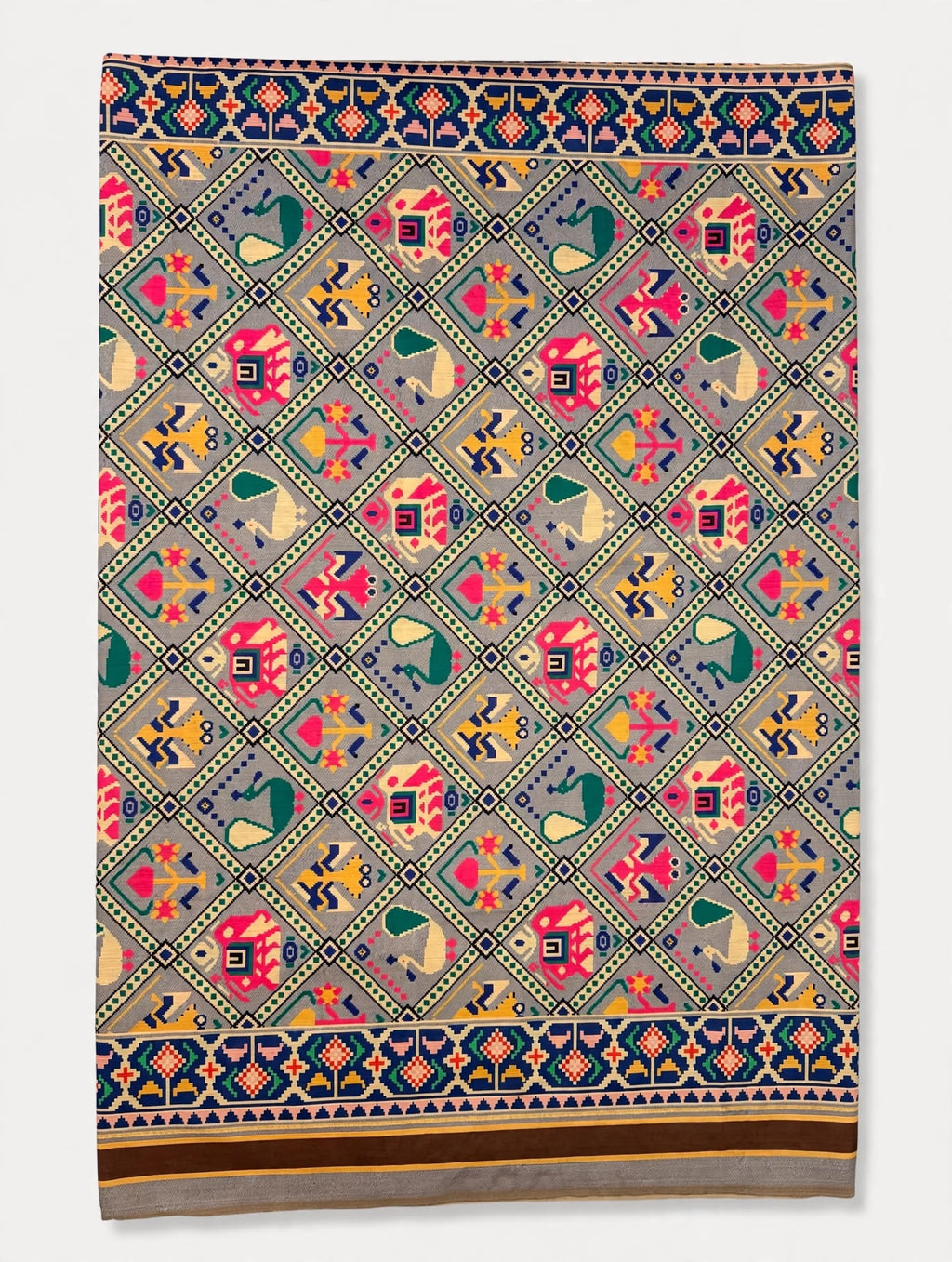 Grey Patola-Style Silk Dupatta