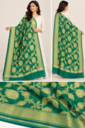 Elegant Emerald Green Banarasi-Style Dupatta with Gold Zari Work