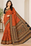 Elegant Rust Orange Kantha Silk Saree