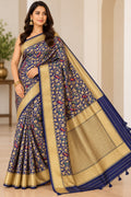 Royal Blue Banarasi Silk Saree with Gold Zari Floral Weaving