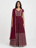 Maroon Embroidered Dress with Silver Diamond Motifs and Dupatta