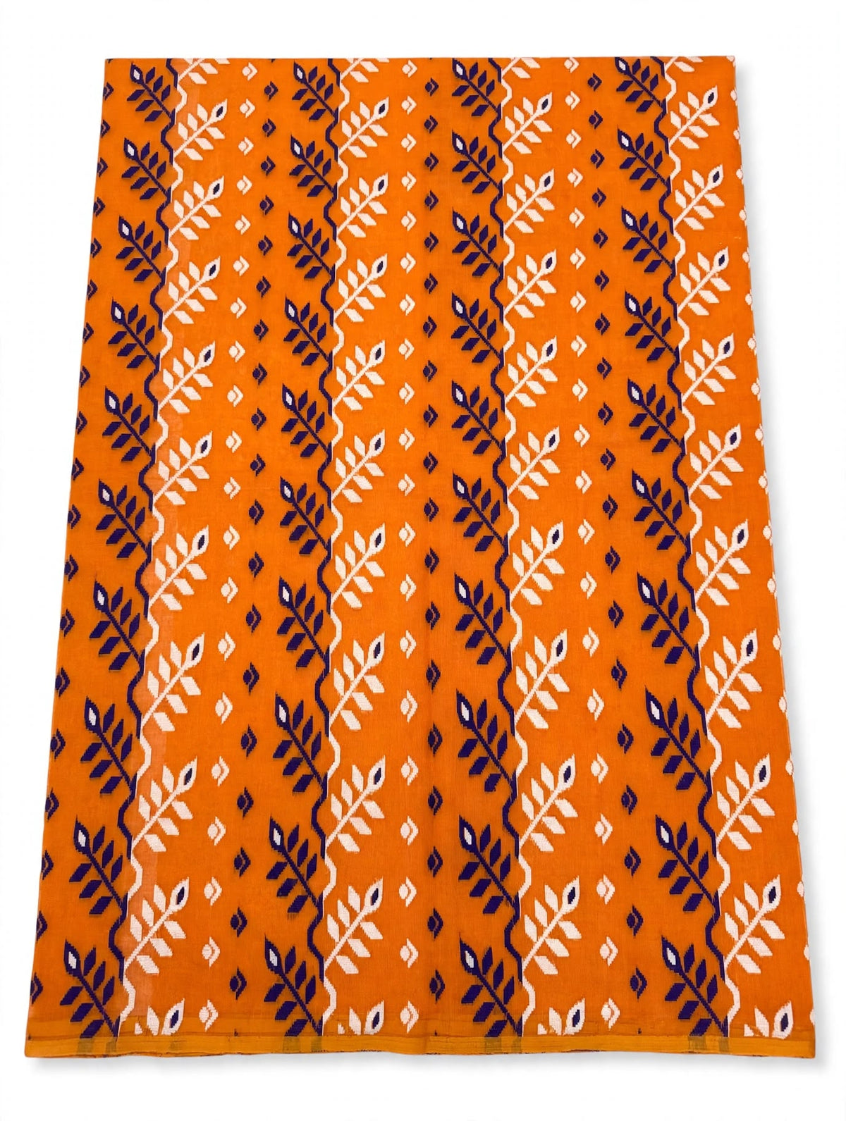 Calcutta orange cotton tissue saree with traditional Bengali work