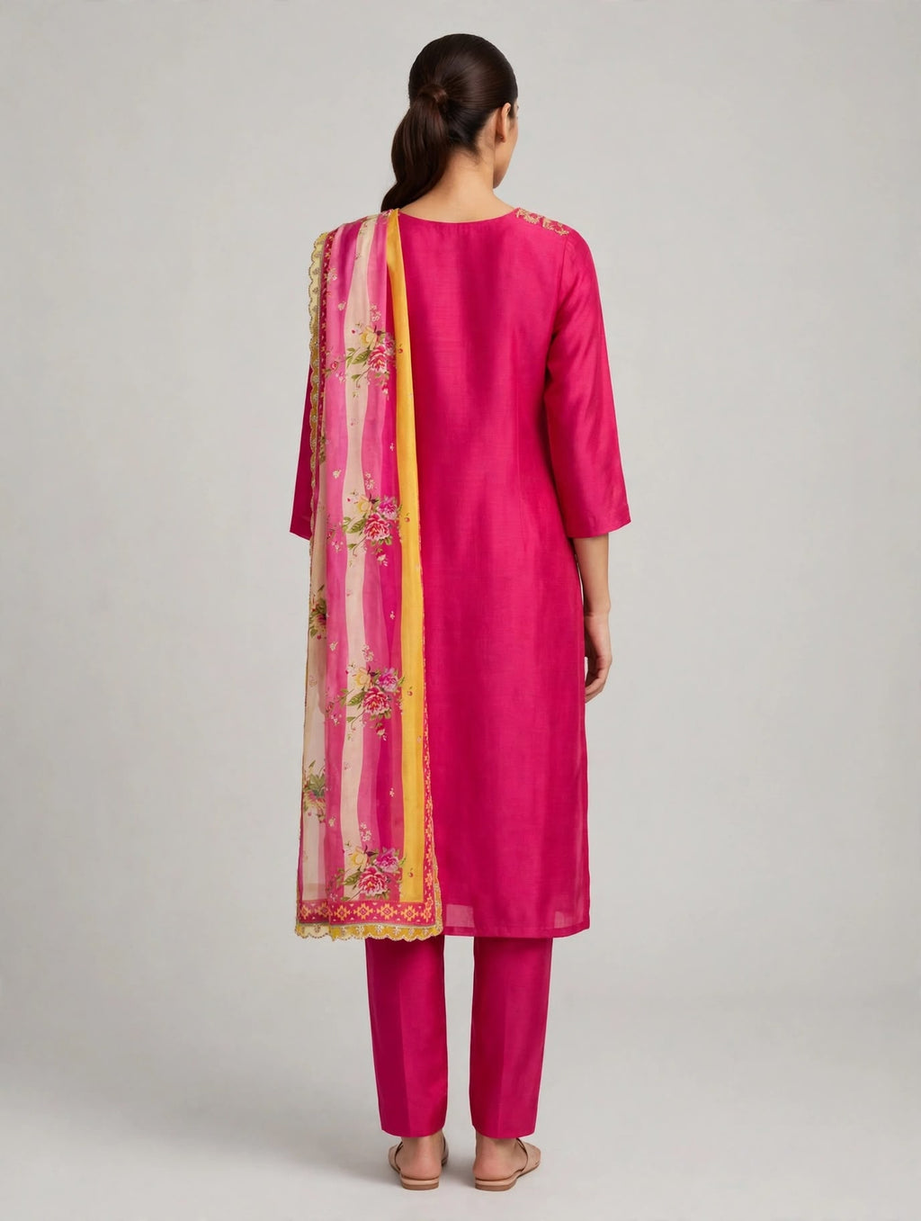 Pink Embroidered Kurta Set with Pants and Dupatta