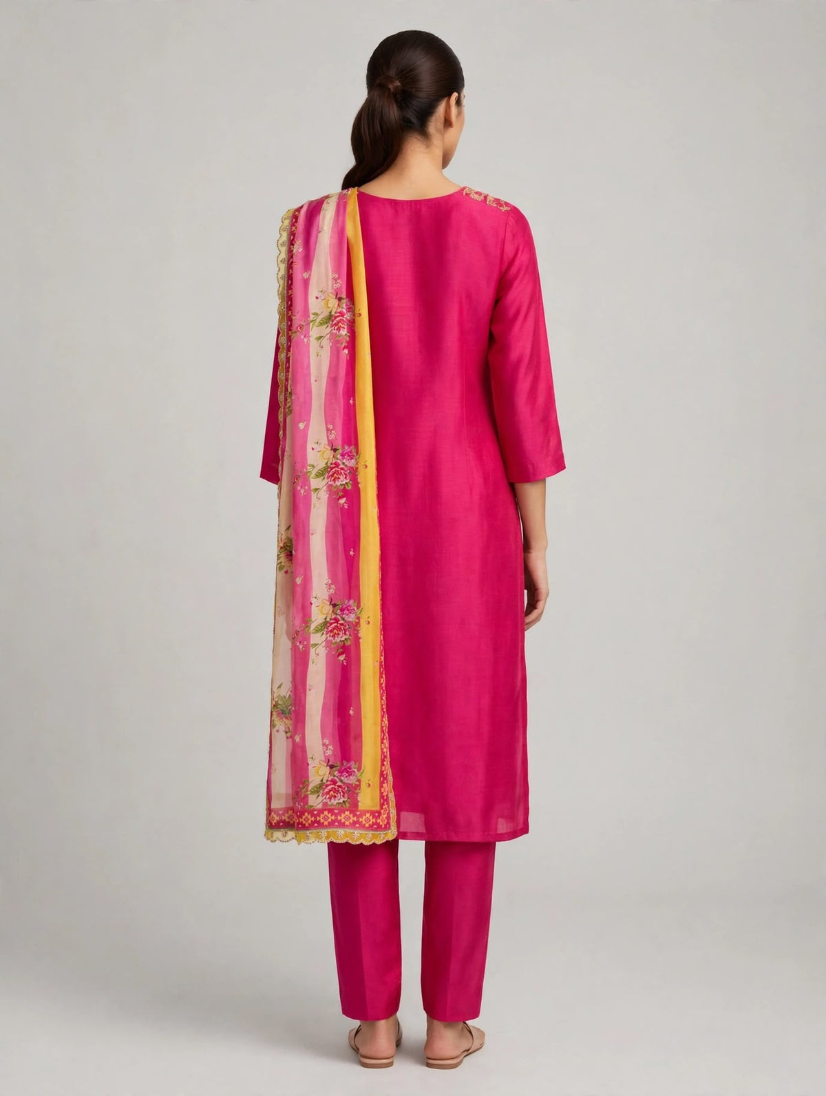Pink Embroidered Kurta Set with Pants and Dupatta