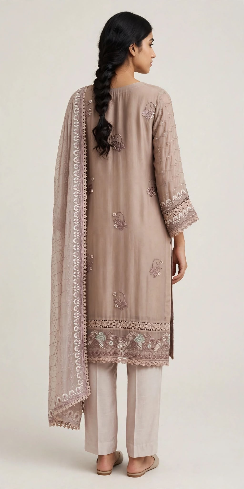Light Purple Three-Piece Chikankari Suit