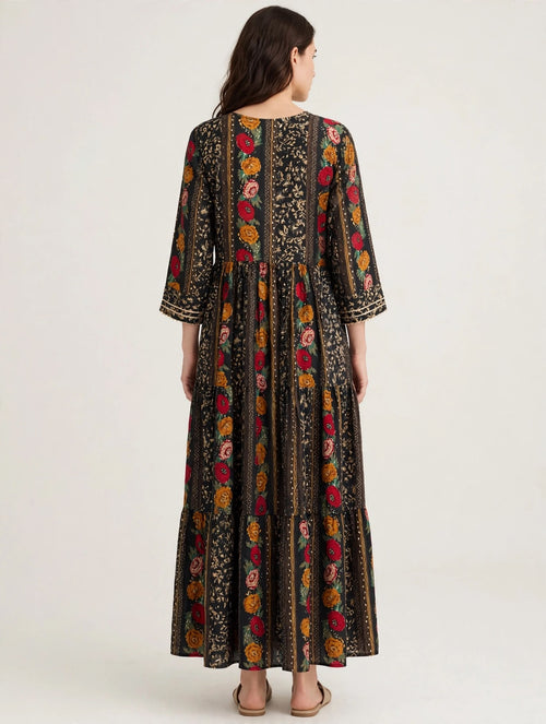 Black Floral Tiered Dress