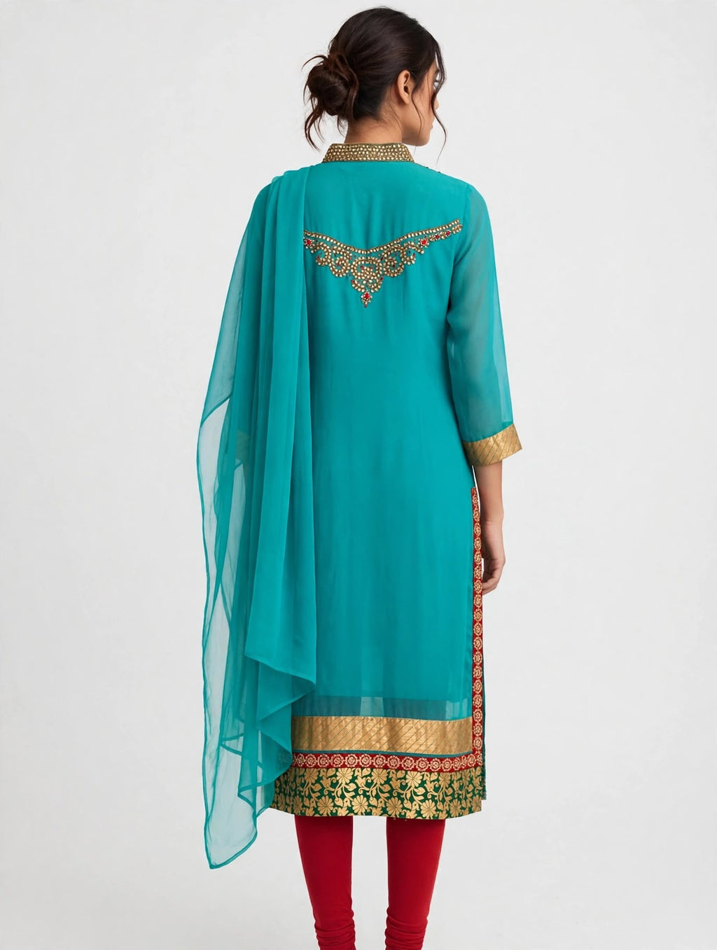 Teal Kundan 3-Piece Suit
