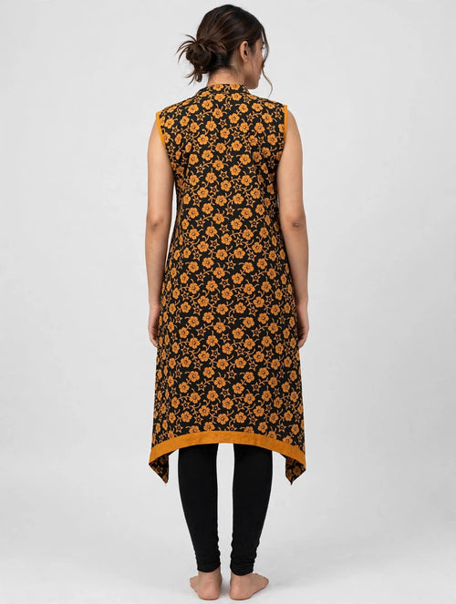 Black and Mustard Floral Cotton Kurti