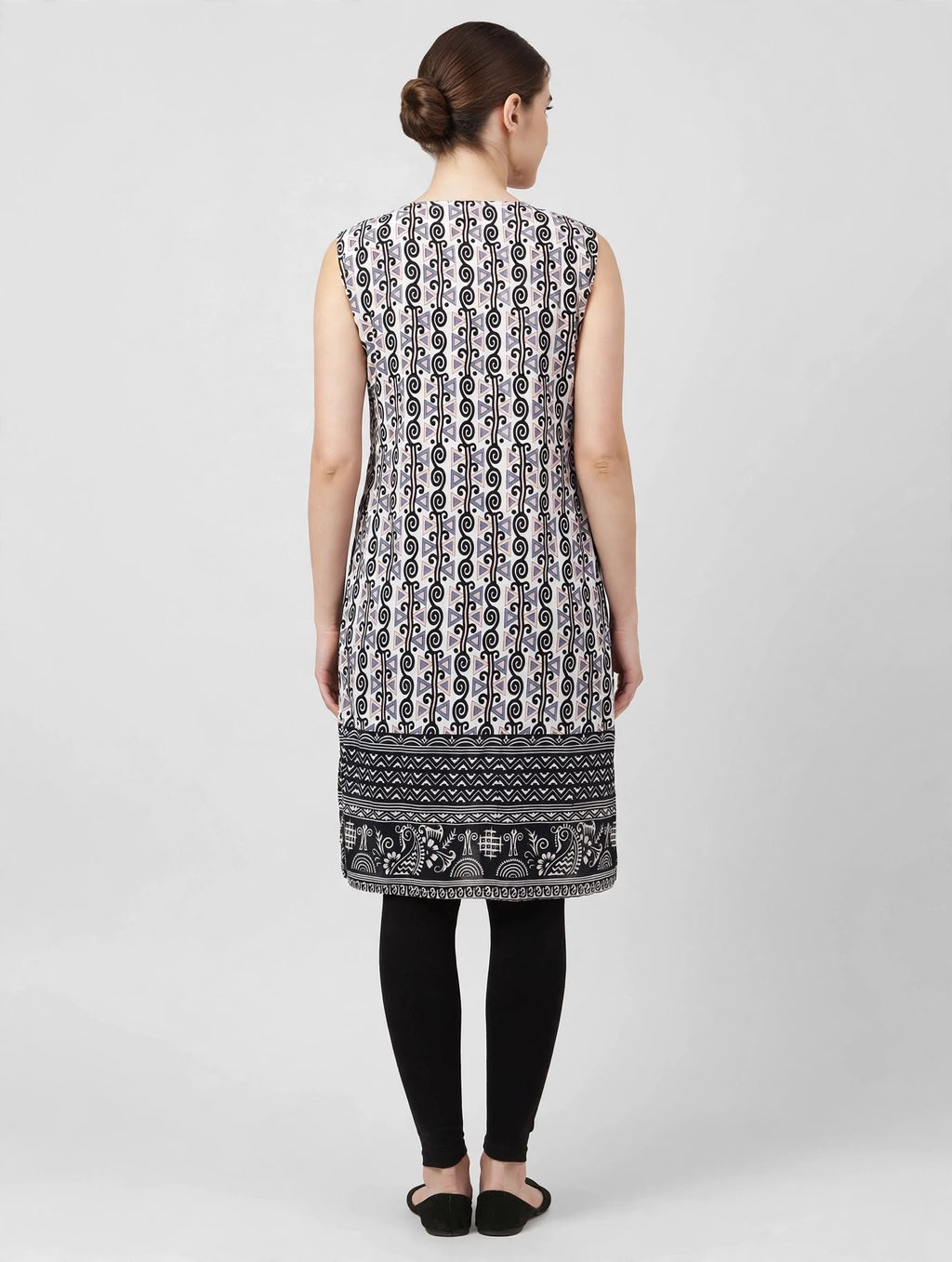 White Maheshwari Print Cotton Kurti