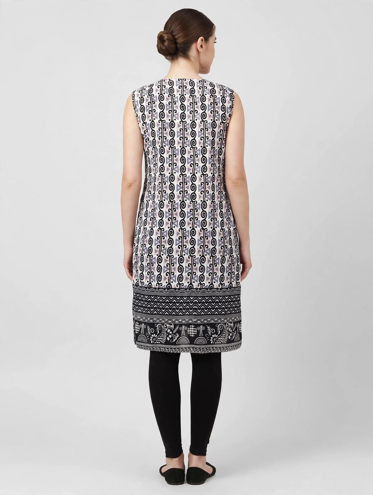 White Maheshwari Print Cotton Kurti
