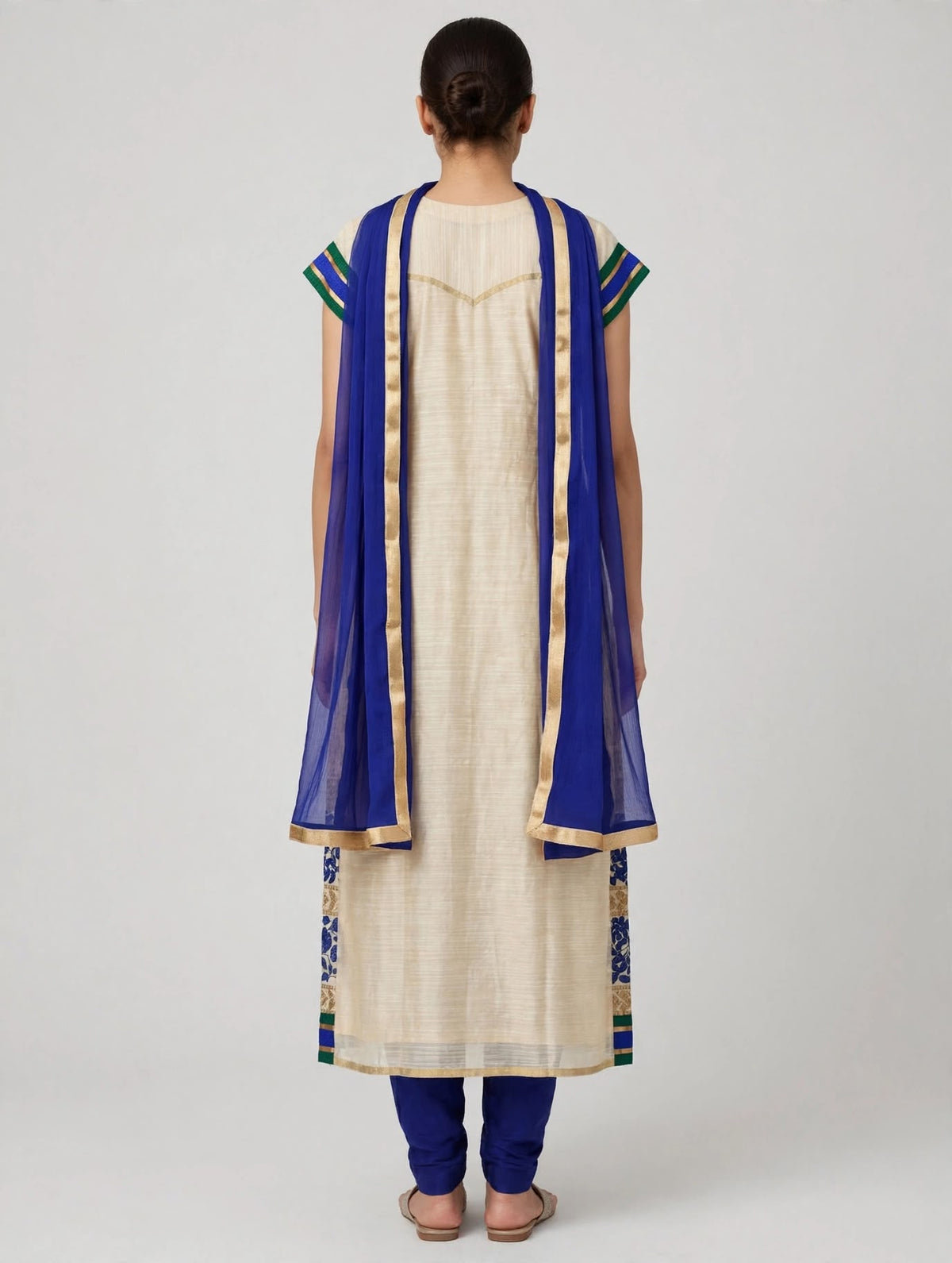Cream and Royal Blue Silk Blend Three-Piece Suit