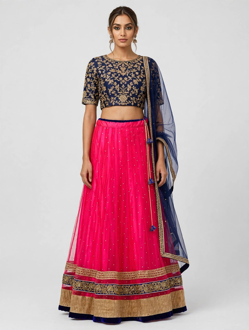 Bright Pink Net Skirt with Navy Trim